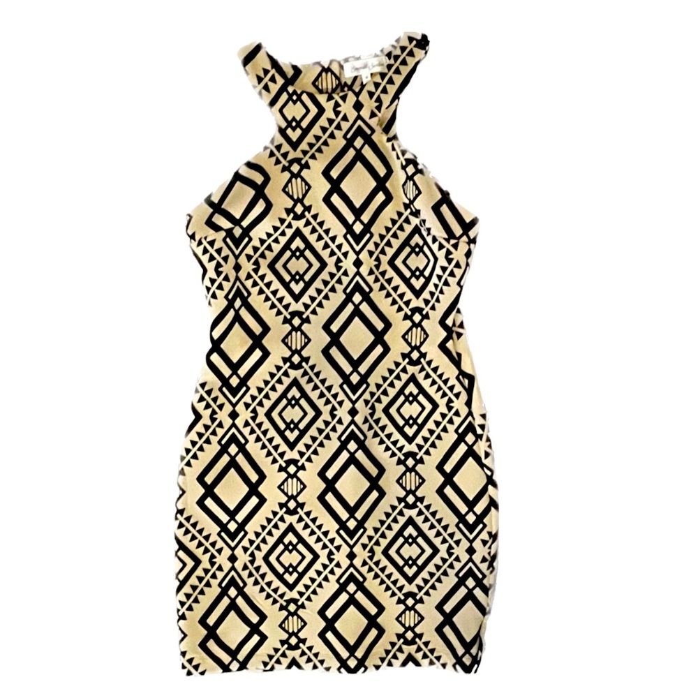 Women's US M halter dress - Nude with black velvet diamond design.